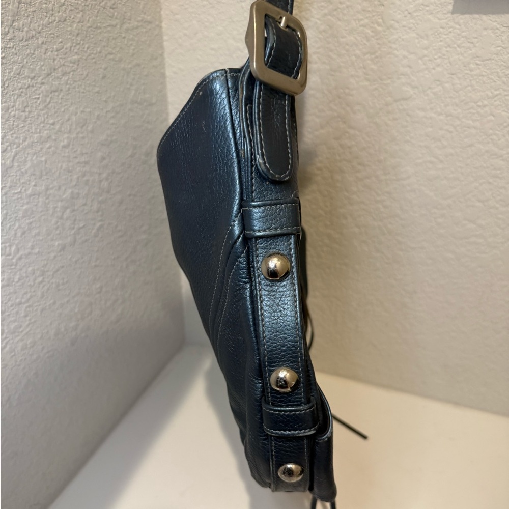 Botkier TRIGGER Mermaid Blue Moto Leather Hobo Shoulder Bag Studded Fringe - Picture 10 of 15